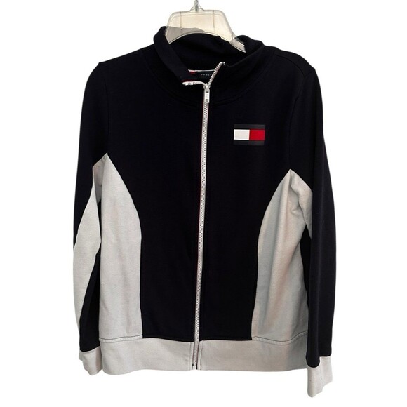 Women’s Tommy Hilfiger Sweatshirt Jogger Full Zip Up Blue Sz M Old Money Vibes - Picture 1 of 7